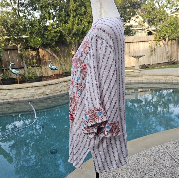 Nwot Savanna Jane Multicol Boho Aztec Floral Embroidered Open Front Kimono 1x/2x - Picture 10 of 16